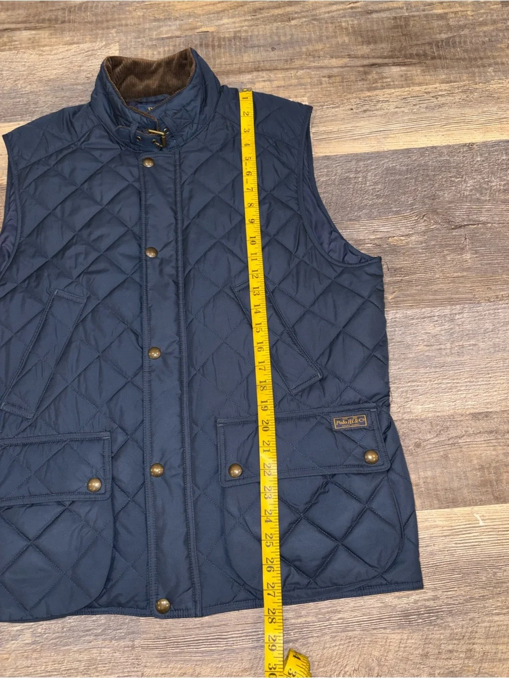 Polo Ralph Lauren Men's Diamond Quilted Vest Navy Blue Corduroy Collar